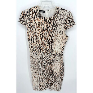 Bebe Women’s Leopard Print Slim Fitting Mini Dress Size 6 Cheetah Y2K Tan White